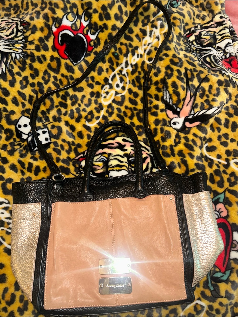 See By Chloe Black, Blush & Metallic Paneled Shoulder Bag